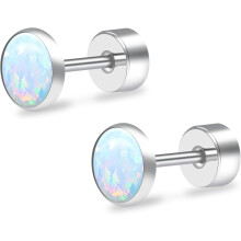 Pendientes planos de titanio para mujer – Pendientes de ópalo fuego y nieve, hipoalergénicos, compatibles con piercings de tragus/hélix/concha