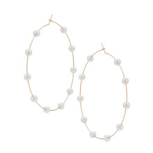 1 par de pendientes de aro grandes para mujer con perlas de imitación, redondos, ideales para fiestas, bailes de graduación y ocasiones formales.