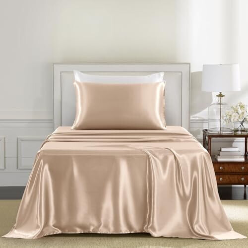 Satin-Bettwäsche-Set, Doppelbettgröße, 100 % Polyester, 4-teilig 1