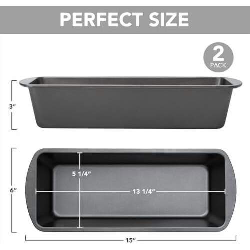 Extra Large Bread Pan, 13" x 5" Long Loaf Pan, Nonstick Baking Pan, Rectangular Loaf Tin, Set of 2 2
