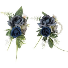 Dusty Blue Artificial Wrist Corsage and Boutonniere Set