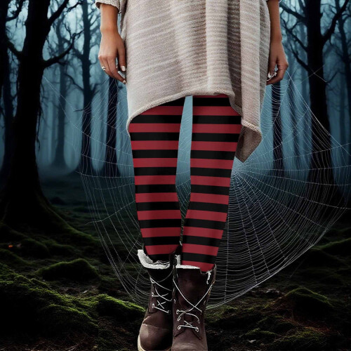 Γυναικείο παντελόνι γιόγκα με ρίγες για το Halloween – Μαλακά κολάν από μετάξι, 1