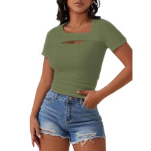T-shirts à découpes pour femmes, sexy, à manches courtes, légers et ajustés