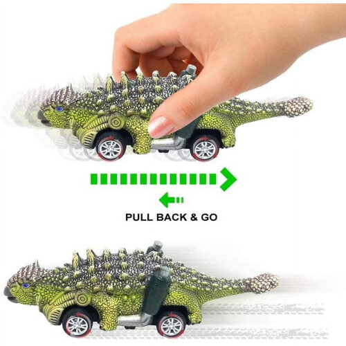 POINTERTECK Dinosaur Pull Back-biler, 6-pakning Dinosaurleker for barn 3+ – Kompatibel med T-Rex-lekesett 2