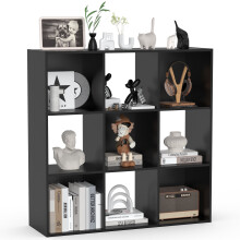 Bibliothèque de rangement à 9 cubes, 91,4 x 29,5 x 91,4 cm, noire, design ouvert avec 5 panneaux arrière amovibles, idéale pour le salon, la