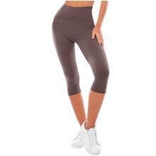 Calça legging feminina de ioga, cor sólida, com cós elástico, estilo capri, esportiva, em fleece de seda, ideal para exercícios e atividades