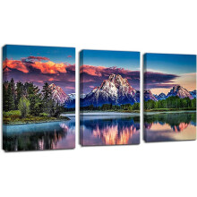 Tableau sur toile représentant un coucher de soleil (30 x 40 cm, lot de 3), encadré et prêt à accrocher — Convient pour la décoration du