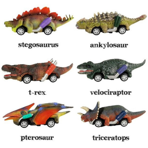 POINTERTECK Dinosaur Pull Back-biler, 6-pakning Dinosaurleker for barn 3+ – Kompatibel med T-Rex-lekesett 1
