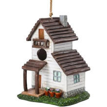 Fuglehus i resin med vannkannedesign, 18 cm