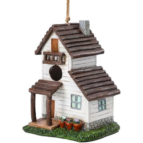 Vogelhuisje van hars met gieterontwerp, 18 cm