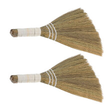 Lot de 2 balais en paille tressée à la main, brosses compactes pour dépoussiérer les sols en bois dur et en carrelage