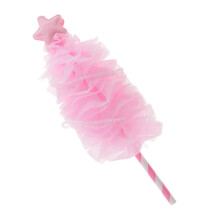 Kerstboomtaarttopper van roze tule met glitter, decoratie voor op tafel (16 cm)