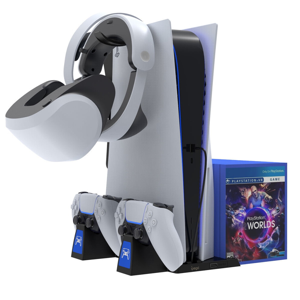 Ps5 Cooling Stand With Dual Controller Charger, Game Disc Storage & Headphone Hanger Â All-In-One Station For Ps5 Disc & Digital Editions 9555307297314