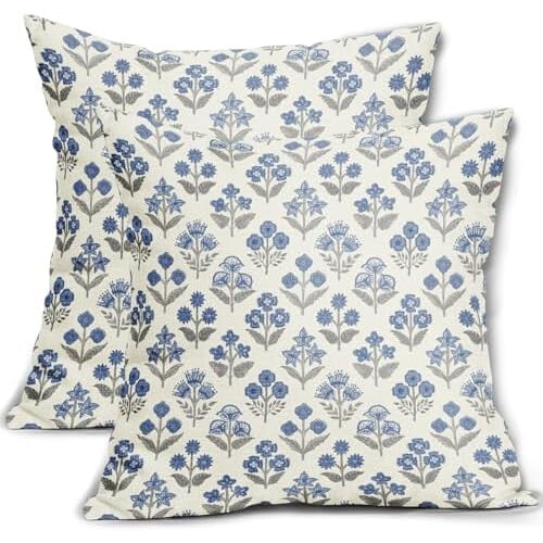 Fodere per cuscini con stampa a blocchi blu e verde, 45x45 cm, set da 2