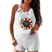 Tankini-badedrakt for kvinner med amerikansk flagggrafikk – 4. juli-badedraktsett i to deler (tanktopp + shorts)