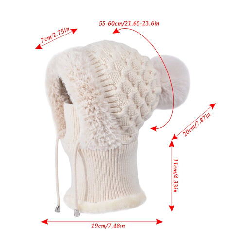 Conjunto feminino 3 em 1 de gorro, cachecol e máscara de tricô 2