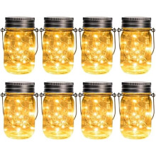 Kit com 8 Luminárias Solares em Potes de Vidro, 30 LEDs, Luzes de Fada Impermeáveis para Jardim, Pátio, Gramado e Varanda – Compatíveis com Uso