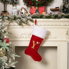Meias de Natal de veludo vermelho de alta qualidade com letras (26 unidades) - Ideal para decoração natalina e como presente.