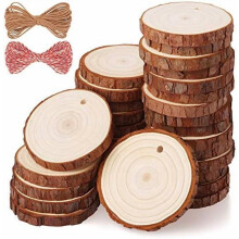 30 Stück unbehandelte Holzscheiben 2,0-2,4 Zoll mit Loch, vorgebohrte Holzkreise für DIY-Bastelarbeiten, Weihnachtsschmuck – kompatibel mit