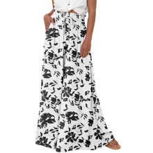 Zomerse loungebroek voor dames, wijde pijpen, elastische hoge taille met zakken, boho broek, strand palazzo broek, geschikt voor zowel nette als