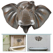 Beccuccio per fontana a parete a forma di testa di elefante, in resina grigia, confezione da 1.