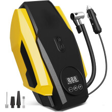 Draagbare 12V DC-bandenpomp met automatische uitschakeling en LED-lampje – Geschikt voor autobanden, geel