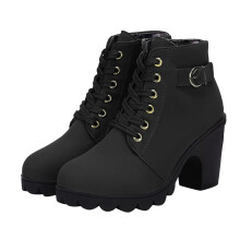 Botas de plataforma para mujeres jóvenes, botas retro de tacón grueso, botas casuales de tacón alto, botas con cremallera de talla grande 7(39)