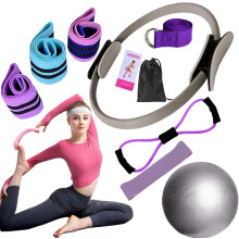 Pilates-Basics-Set für Frauen, Pilates-Set für Zuhause, Pilates-Set für zu Hause mit Yogaball, 25 cm Figur, 8 Widerstandsbänder