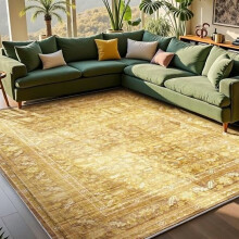 Covor vintage galben din lână artificială, 120x180 cm