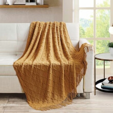 Almond Throw Blanket 50 x70 Inches Jacquard Argyle Throw Textured Solid Soft Throws and Blankets for Sofa or Bed Knitted Decorative Blanket