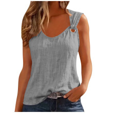 Blusa ajustada de tirantes con aberturas redondas para mujer, ideal para primavera/verano: una camisola suave, transpirable y elegante para ocasiones