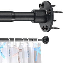 Adjustable 28-94" Heavy Duty Wall-Mounted Shower Rod, Rust-Proof Stainless Steel, Black – Compatible with Standard Shower Curtains