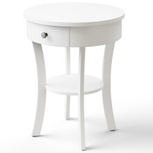 Resenkos wooden 2-tier round end table with drawer white
