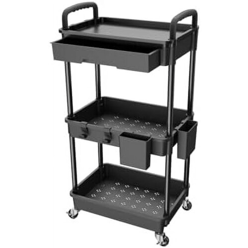 Chariot utilitaire roulant à 3 niveaux avec tiroir