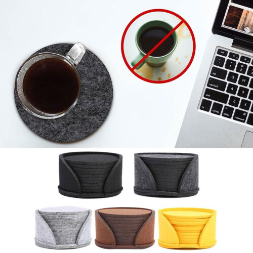 10pcs Round Felt Coasters Bulk Set with Holder O9C9 1