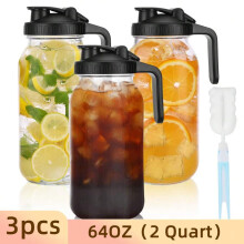 3 pichets en verre de 64 oz avec couvercles