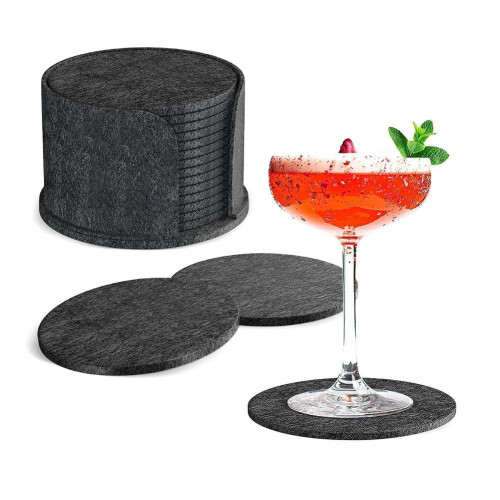 Round Felt Coasters Bulk Set with Holder AU. 1
