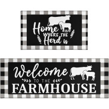 Ensemble de 2 tapis de cuisine style ferme – Carreaux Buffalo noirs,
