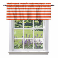 Geometric Horizontal Stripes Rod Pocket Valance, 54x18in, Orange & White, for Kitchen, Bedroom, Bathroom, Living Room – Farmhouse Home Decor