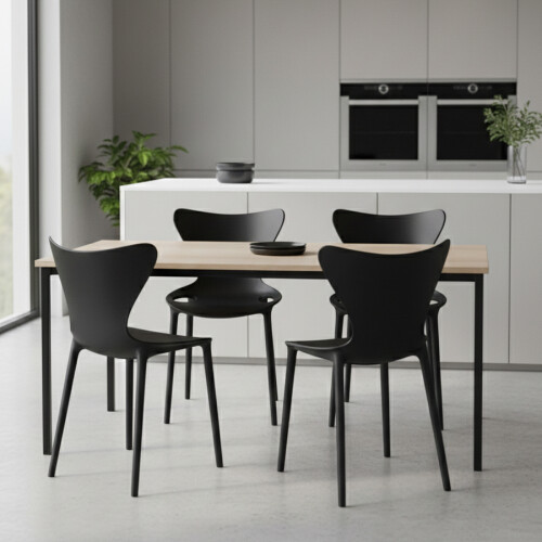 (4x Black Stacking Chairs) Modern Style Retro Dining Garden Stackable Chairs 2