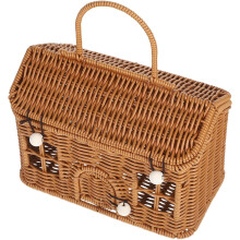 Panier de rangement en rotin tressé en forme de maison avec couvercle