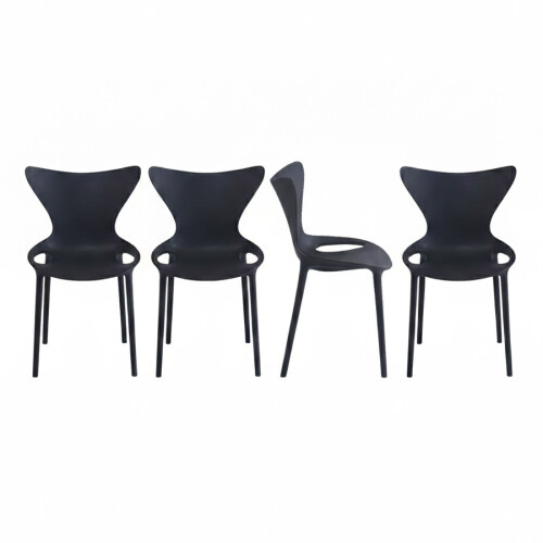 (4x Black Stacking Chairs) Modern Style Retro Dining Garden Stackable Chairs 1