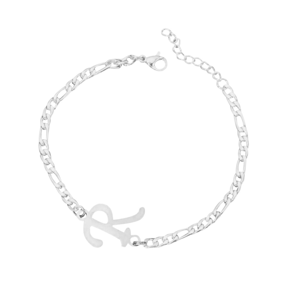 Silver Initial Bracelet for Men â Cuban Link Chain, Personalized Letter Charm, Birthday/Christmas Gift for Dad, Husband, Boyfriend (R, One Size)-image-OPC-PRFGN85-NEW