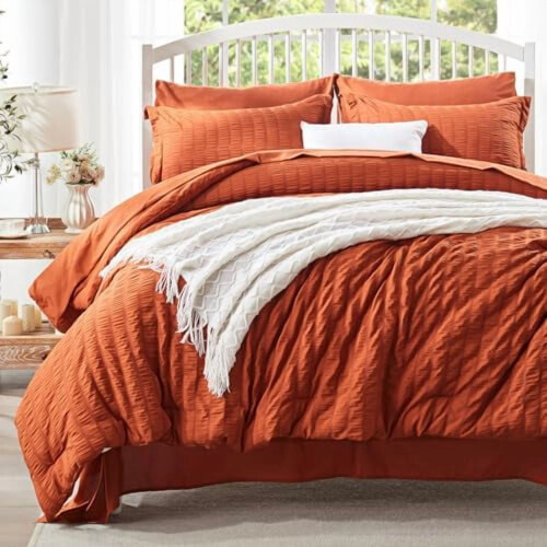 Burnt Orange Seersucker Comforter Set 7-Piece