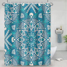 Zielona zasłona prysznicowa z mandalą, boho, wzór paisley, wodoodporny poliester, 72x84 cale, z haczykami – kompatybilna ze standardowymi