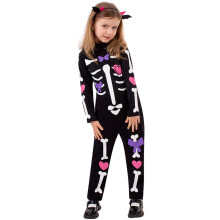 Combinaison pyjama fille Halloween avec imprimé squelette et nœud papillon, manches longues, noire, 5-6 ans