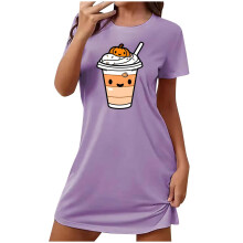 Klassz Halloween hálóruha Plus Size rajzfilmmintás rövid ujjú ruha, kerek nyakú, puha poliészter spandex S-2XL meleg évszaki bulikra