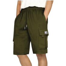 Pantalones cortos cargo para hombre, pantalones casuales lisos con cordón en la cintura, pantalones cortos deportivos para gimnasio con bolsillo,
