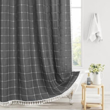 Kullgrått Boho dusjforheng med dusker