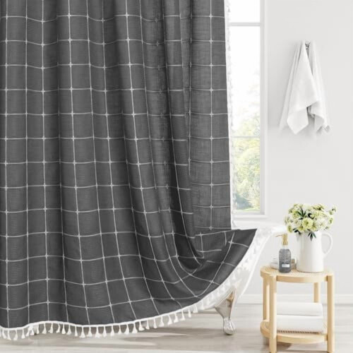 Kullgrått Boho dusjforheng med dusker
